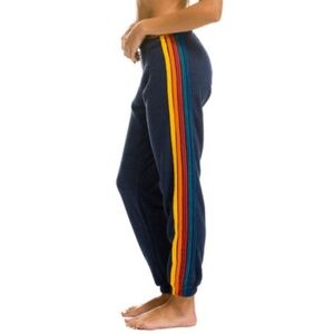 Aviator Nation Navy Track Pants with Multi-Color Side Stripes
